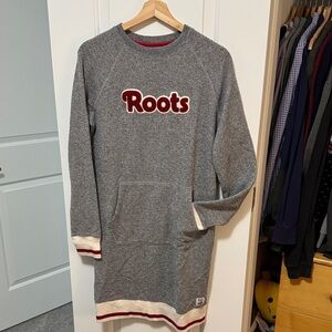 Genuine Roots Cabin Gray Crewneck Sweater Dress with Red and White Trim
